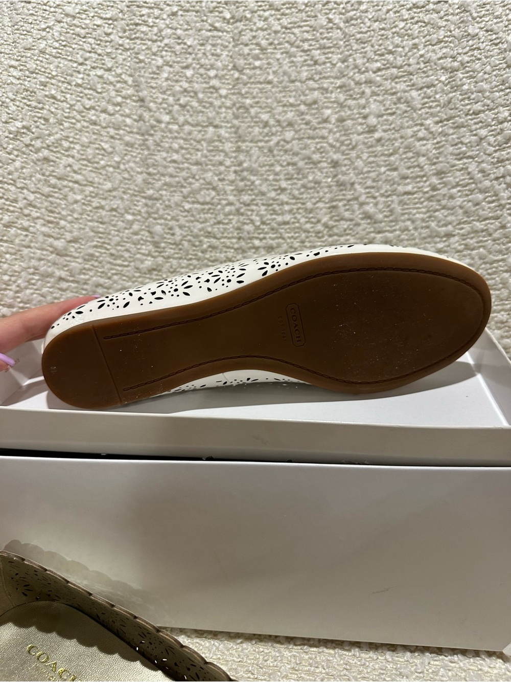 Coach White Laser-Cut Scalloped Ballet Flats - Picture 6 of 6